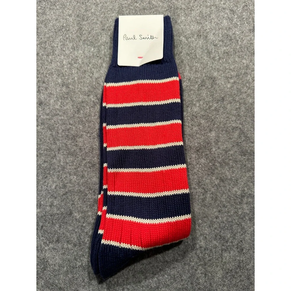 Paul Smith Men Sock Kenny Navy Blue Red White Striped Cotton AUXC/380A/K629